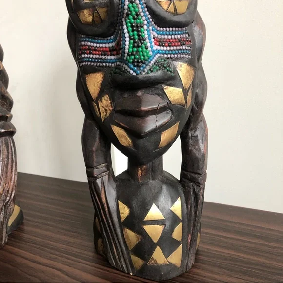 (2) Beautifully Adorned Vintage West African Fulani Peul Fulbe Tribe Sculptures